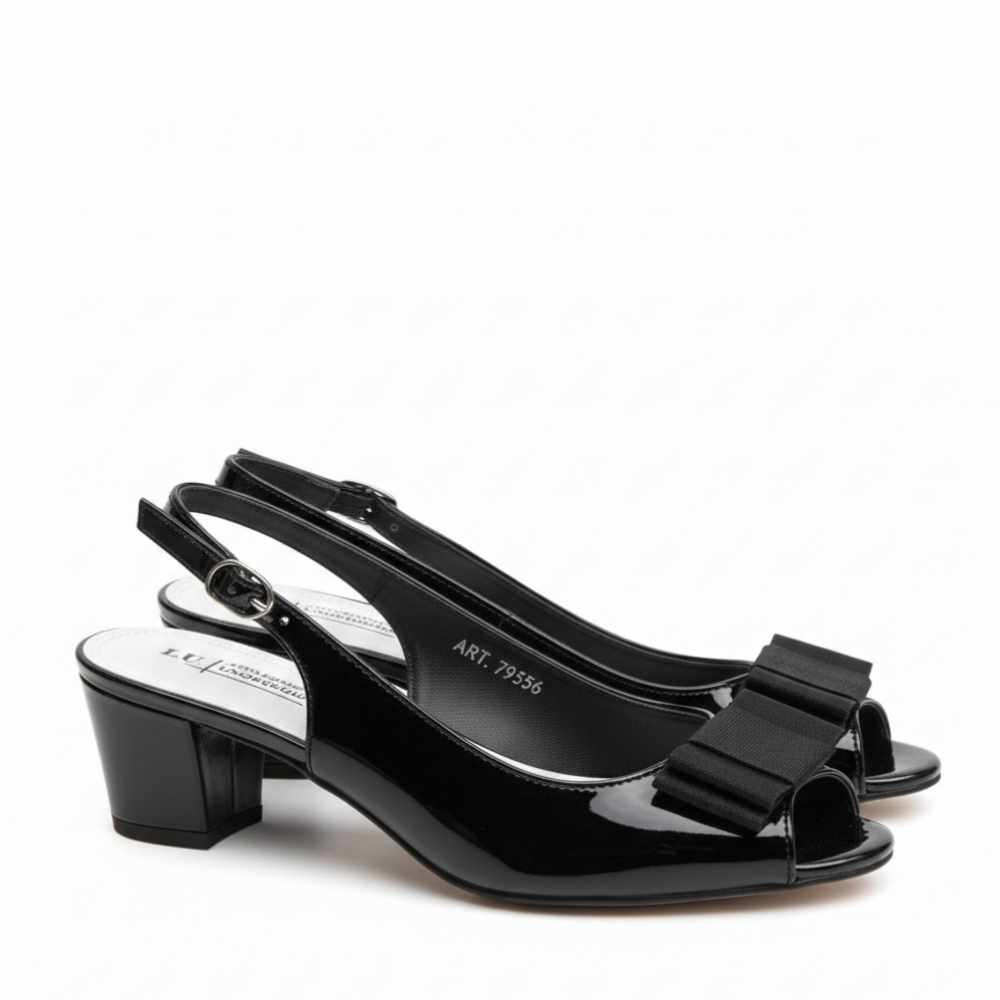 Womens Slingback Shoes with Glossy Black Patent Finish